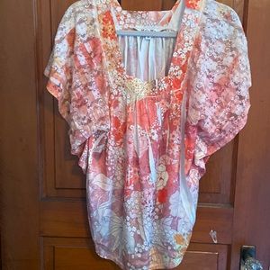 Mel & Mo Orange, Peach and White Blouse. size S. EUC